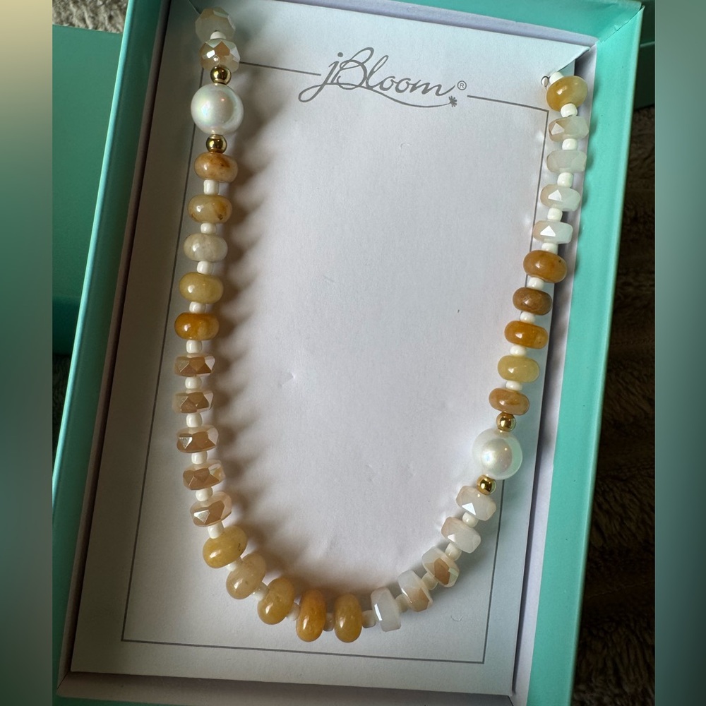 Jbloom Matching Set: Gold and White Beaded Necklace/Bracelet